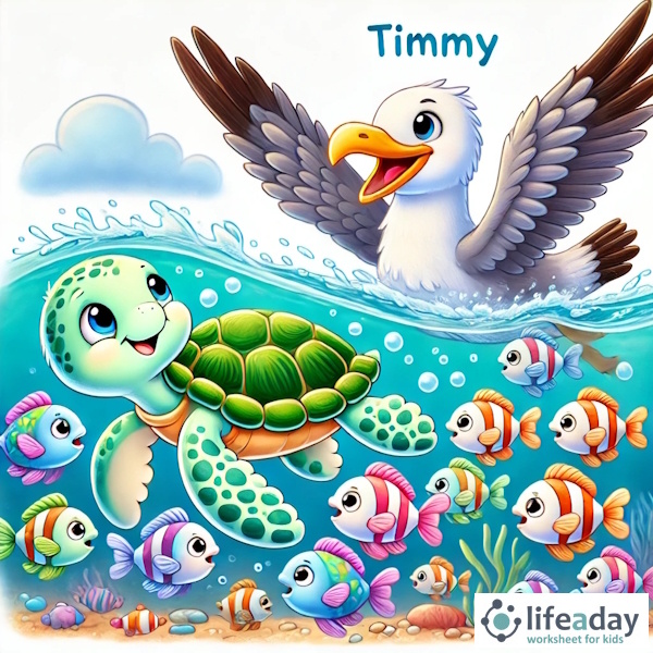 การ์ตูนสำหรับเด็ก ในรูปแบบ นิทานการ์ตูนสองภาษา เรื่อง The Brave Little Turtle หน้า 6